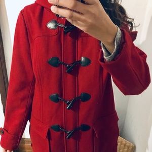 Liz Claiborne Wool Hooded Relaxed Fit Toggle Coat